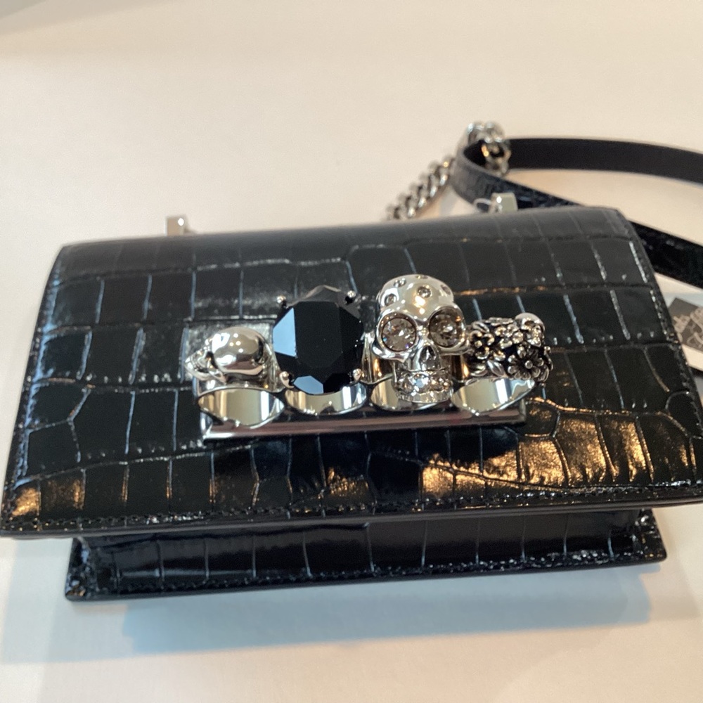 ALEXANDER MCQUEEN MINI CROC EMBOSSED JEWELLED  SATCHEL - Picture 9 of 14